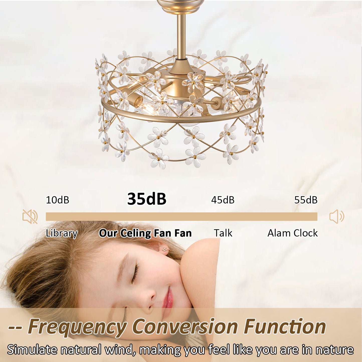 louguana 20 Inch Gold Caged Ceiling Fan with Light, Flower Chandelier Ceiling Fan with Lights Remote Control, Modern Crystal Fandelier 6 Speeds for Girl's Bedroom, Living Room